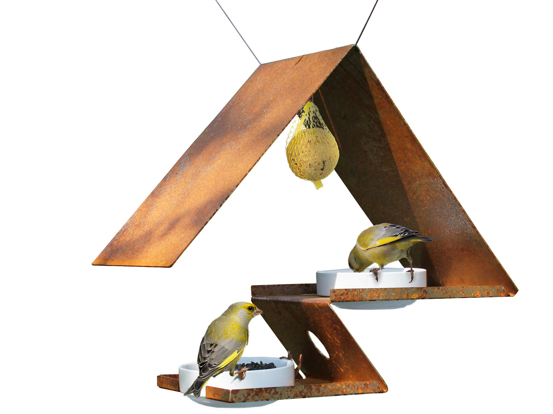 Bird Feeder Cubist Modern in Yellow welded popular steel